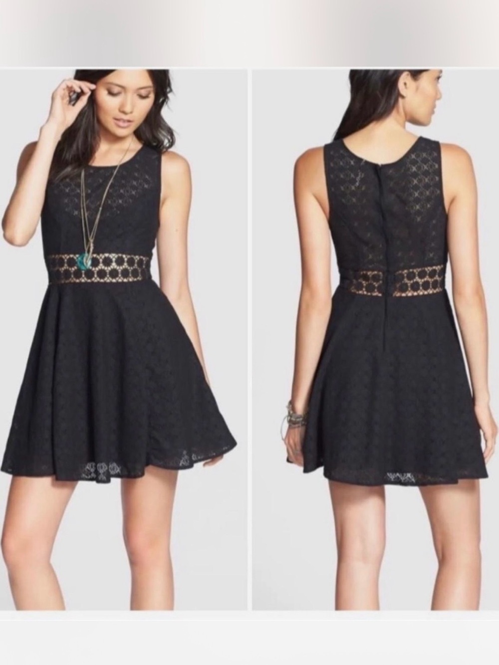Free People Black ‘Daisy’ Sleeveless Fit & Flare Crochet Lace Mini Dress Size 6 - Picture 2 of 16